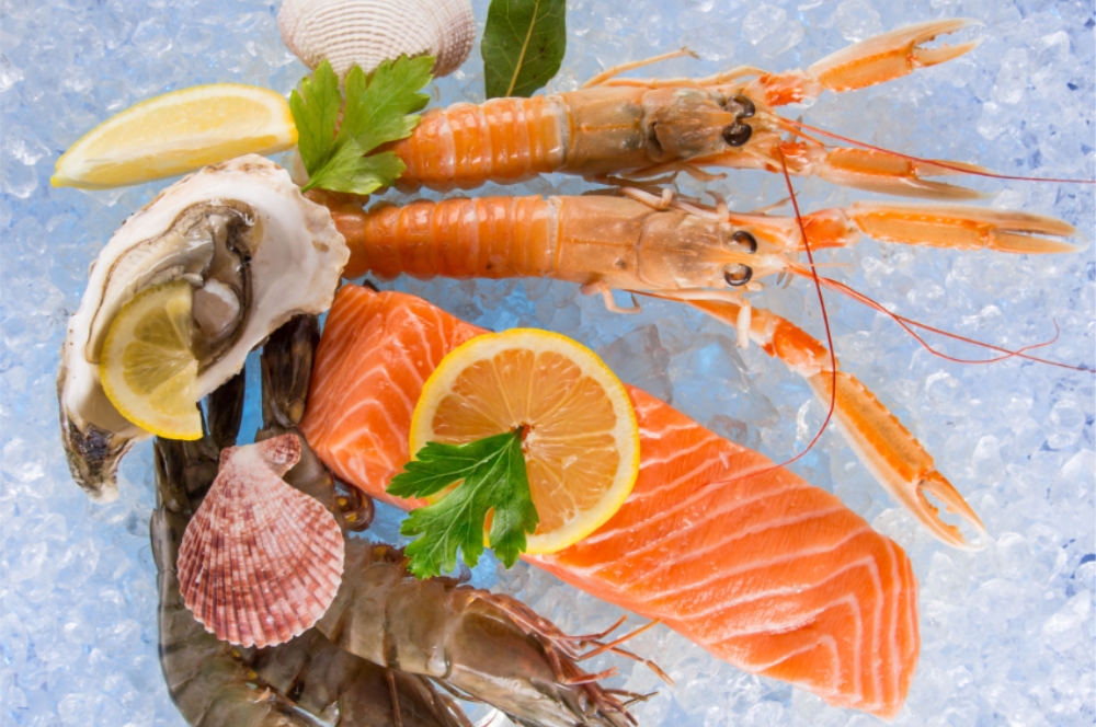 Frozen beef slices in hoarfrost close up