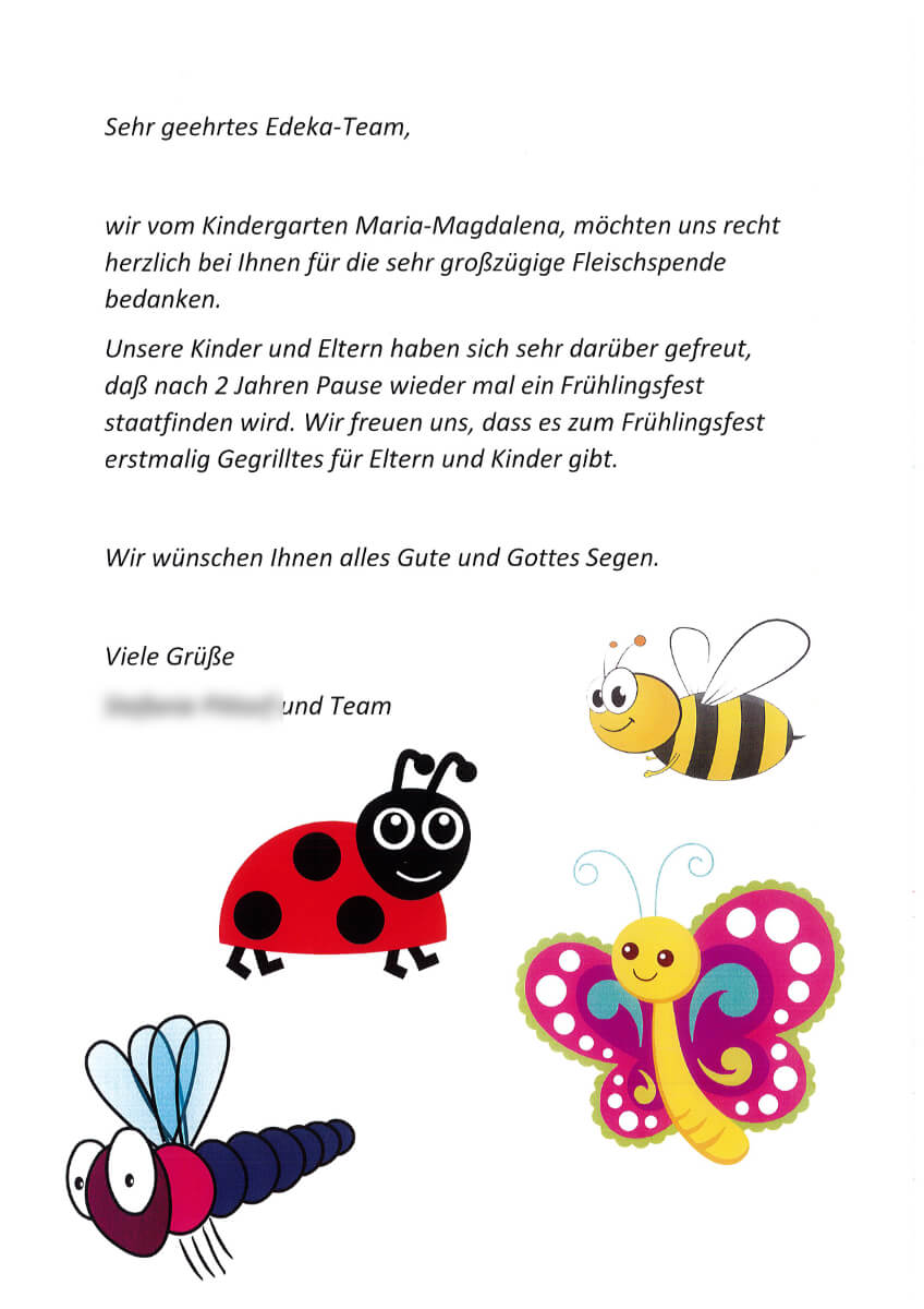 Lebensmittelspende für den Kindergarten Maria-Magdalena in Fürth